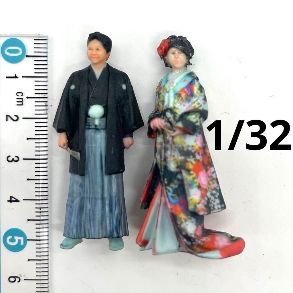 1/32 フィギュア二体　和服　着物　リアルフィギュア　ミニチュアイメージ　３Dフィギュア　結婚式