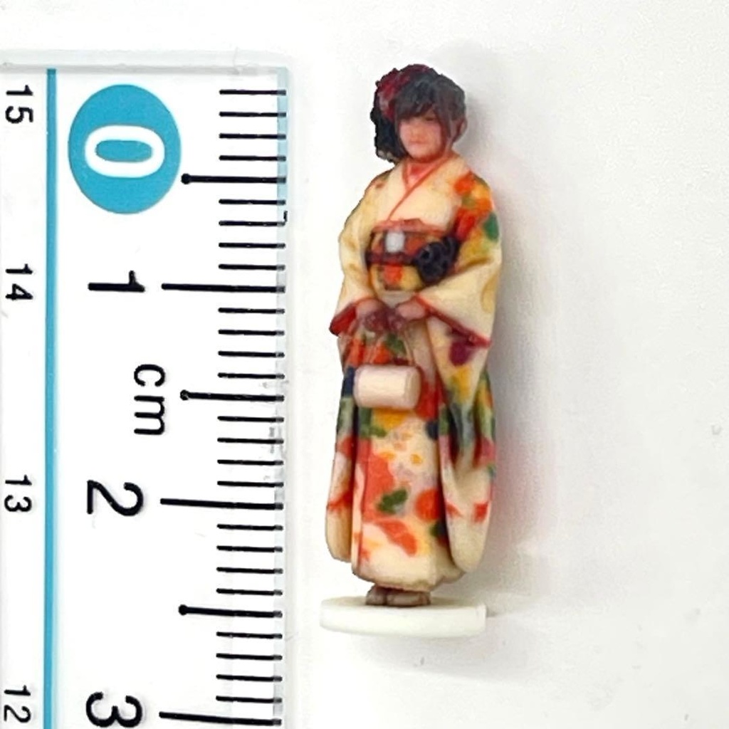 1/64 台座付き 3DA-X-PT-006 振袖 成人式 着物 和服 フィギュア リアルフィギュア 完成品 ミニチュア ミニチュアイメージ ミニカーに ジオラマに 3Dフィギュア