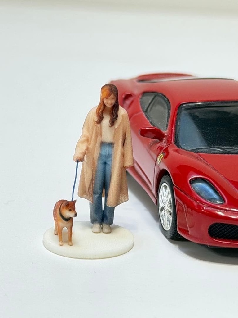 1/64 犬とお姉さん 柴犬 フィギュア リアルフィギュア 完成品 3D ミニチュアイメージ ミニカーに トミカに ミニチュアイメージ