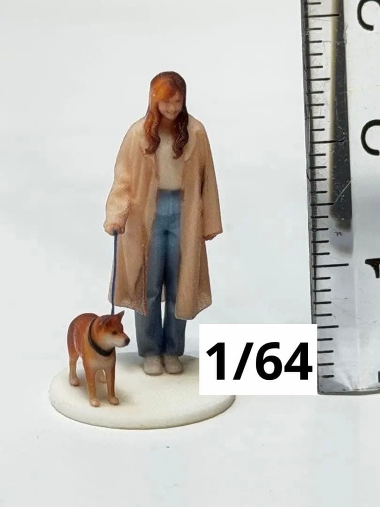 1/64 犬とお姉さん 柴犬 フィギュア リアルフィギュア 完成品 3D ミニチュアイメージ ミニカーに トミカに ミニチュアイメージ