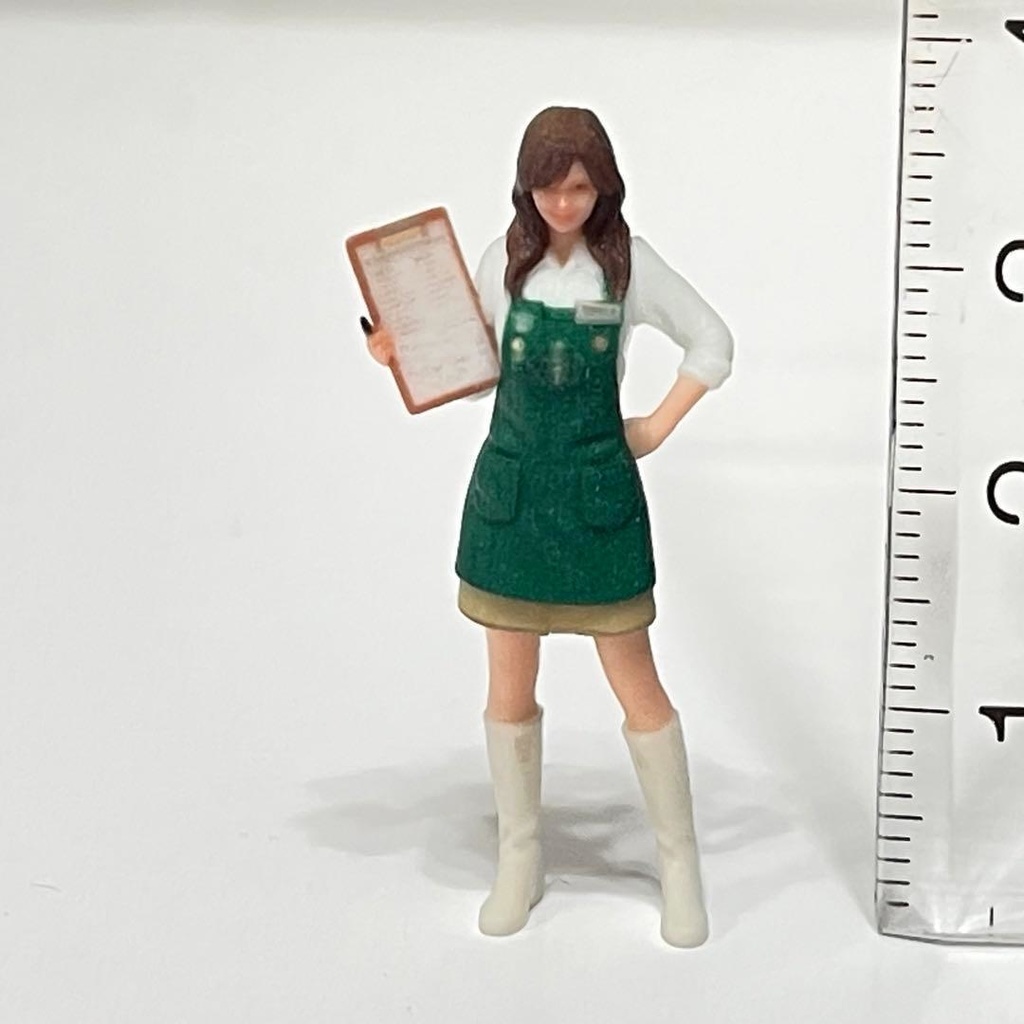 1/43 フィギュア リアルフィギュア カフェ店員 ミニチュア ジオラマ スタバ風 スターバックス風 ミニカーに ジオラマに 完成品 ミニチュアイメージ 3Dフィギュア