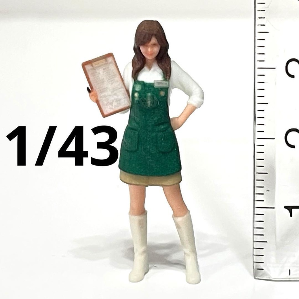 1/43 フィギュア リアルフィギュア 3Dフィギュア カフェ店員 スタバ風 スターバックス風 ミニカー ジオラマに ミニチュア 完成品 ミニチュアイメージ 住宅模型