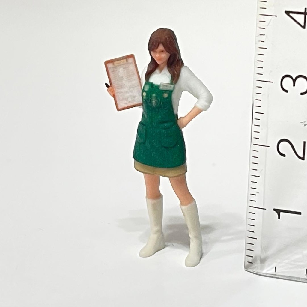 1/43 フィギュア リアルフィギュア 3Dフィギュア カフェ店員 スタバ風 スターバックス風 ミニカー ジオラマに ミニチュア 完成品 ミニチュアイメージ 住宅模型