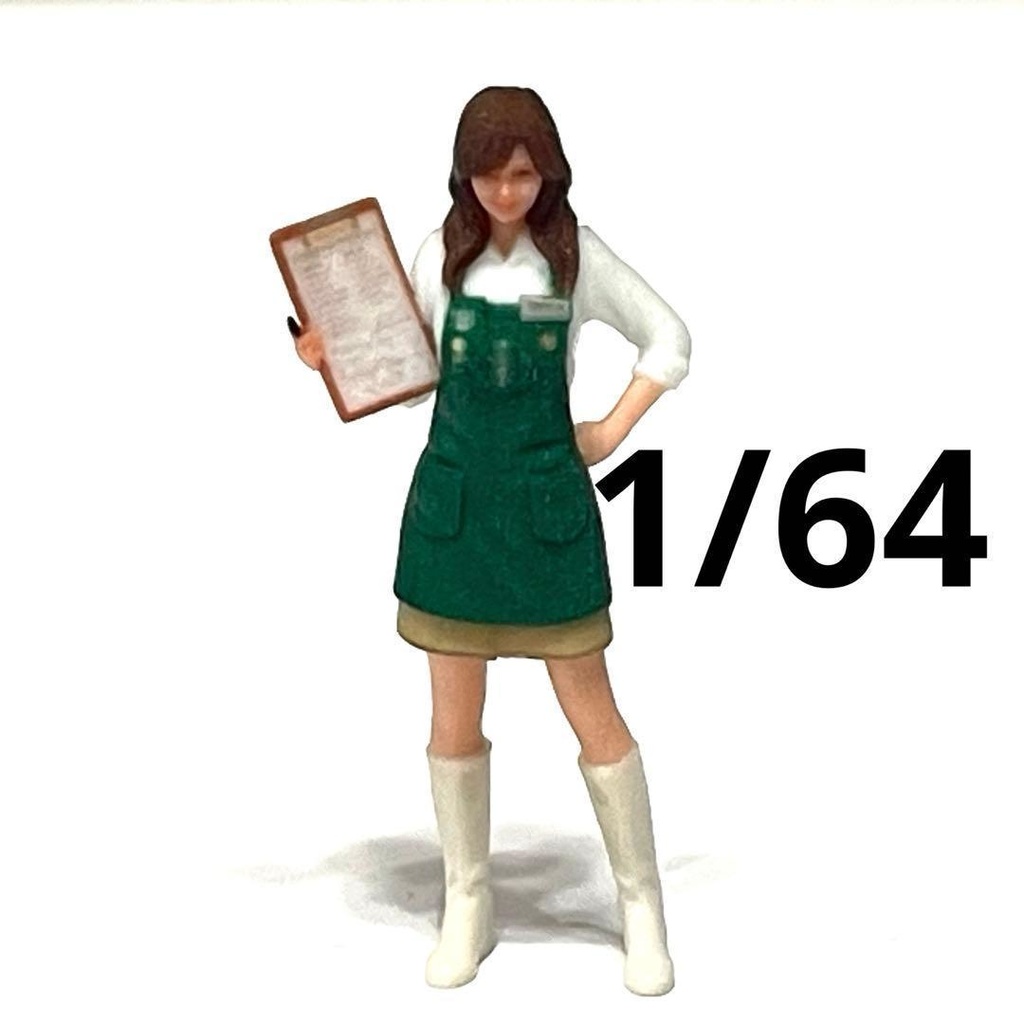 1/64 フィギュア リアルフィギュア 完成品 カフェ店員 スタバ風 スターバックス風 ミニチュア ミニカー トミカに ジオラマ ミニチュアイメージ