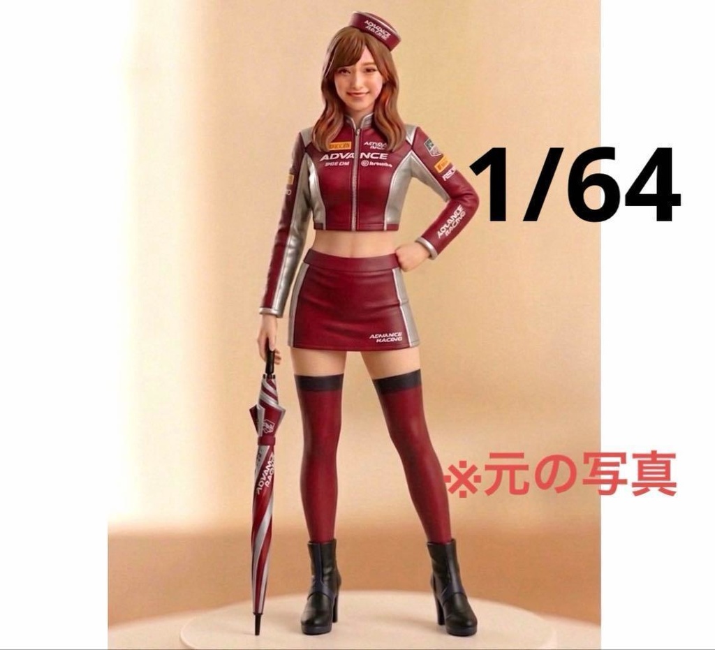 1/64　フィギュア　レースクイーン　赤　リアルフィギュア　ミニチュアイメージ　ミニカーに　完成品