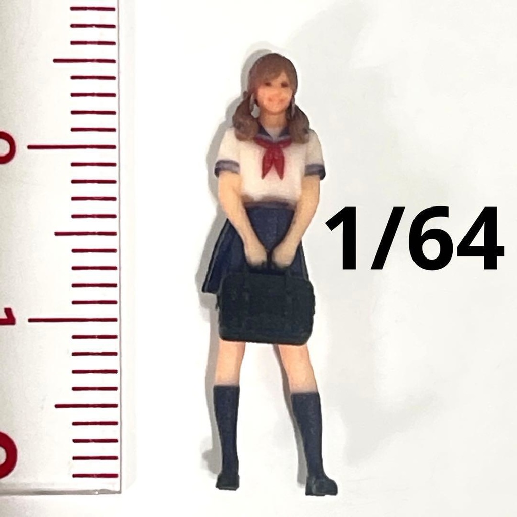 1/64 フィギュア セーラー服 夏服 おさげ リアルフィギュア ミニチュアイメージ ミニカーに 完成品