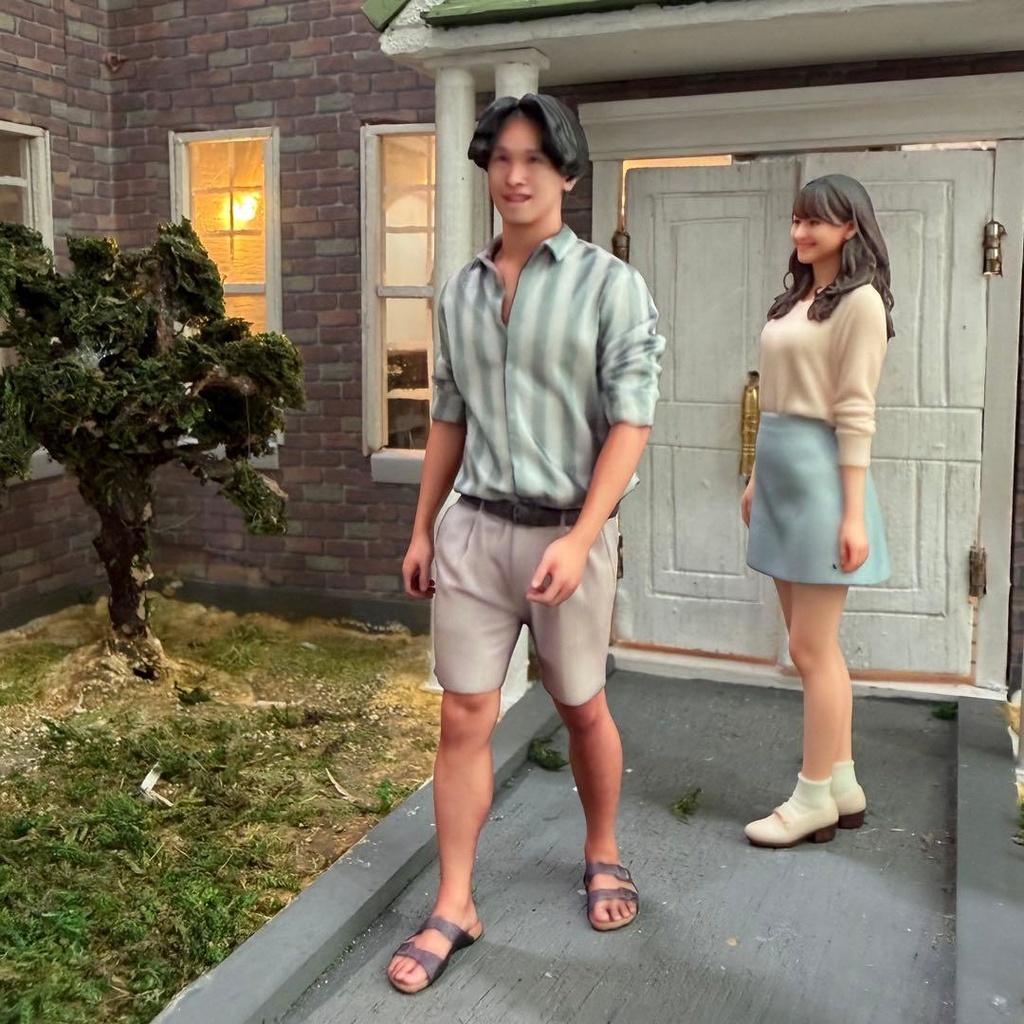 1/18 フィギュア二体 リアルフィギュア 完成品 塗装済み完成品 ミニチュアイメージ ジオラマ ミニカー ドールハウスに