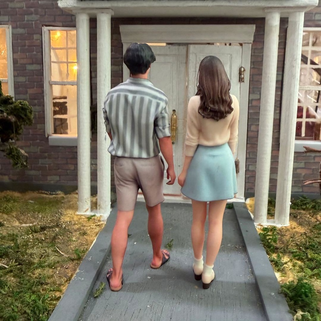 1/18 フィギュア二体 リアルフィギュア 完成品 塗装済み完成品 ミニチュアイメージ ジオラマ ミニカー ドールハウスに