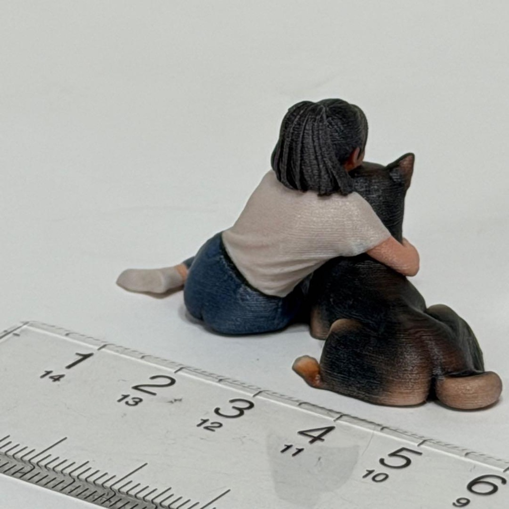 1/24 お姉さんとぽん太 犬 フィギュア リアルフィギュア 写真一枚からフィギュア 完成品 ミニチュアイメージ ミニカー ドールハウス ジオラマに
