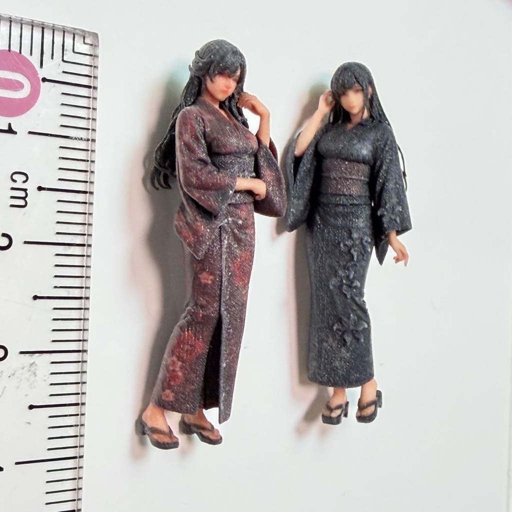 1/43 フィギュア 浴衣 女性 2体セット 完成品 ミニチュア 1/64より大 8007-02 8002-02