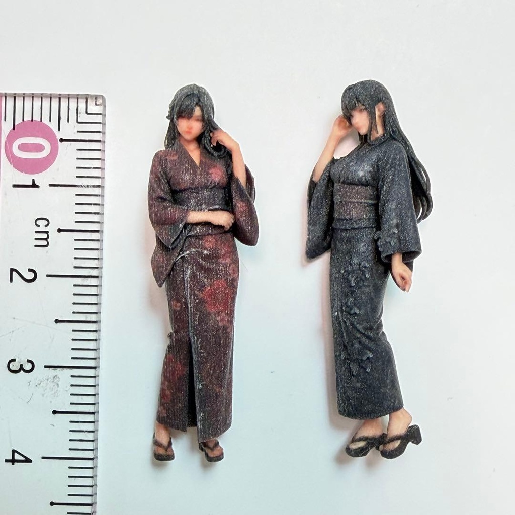 1/43 フィギュア 浴衣 女性 2体セット 完成品 ミニチュア 1/64より大 8007-02 8002-02