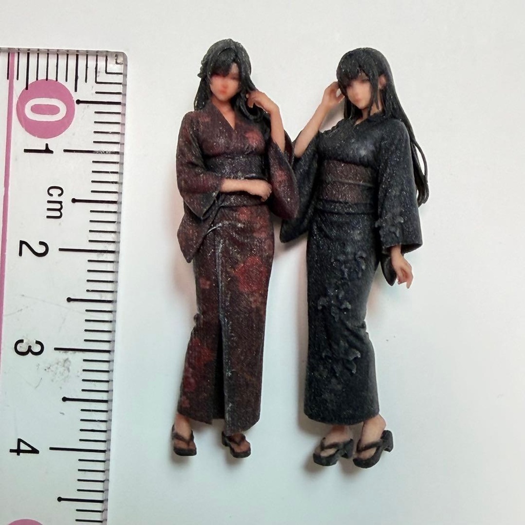 1/43 フィギュア 浴衣 女性 2体セット 完成品 ミニチュア 1/64より大 8007-02 8002-02