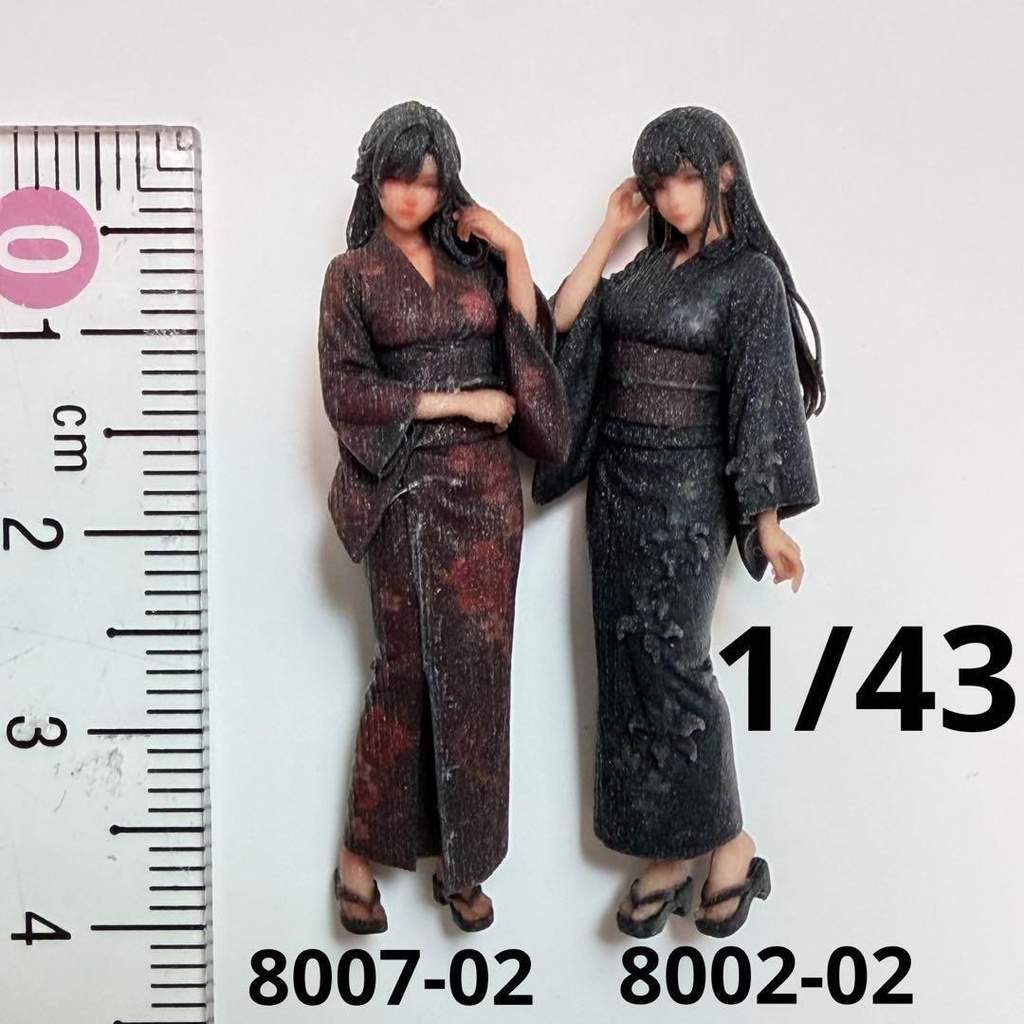 1/43 フィギュア 浴衣 女性 2体セット 完成品 ミニチュア　1/64より大 8007-02　8002-02