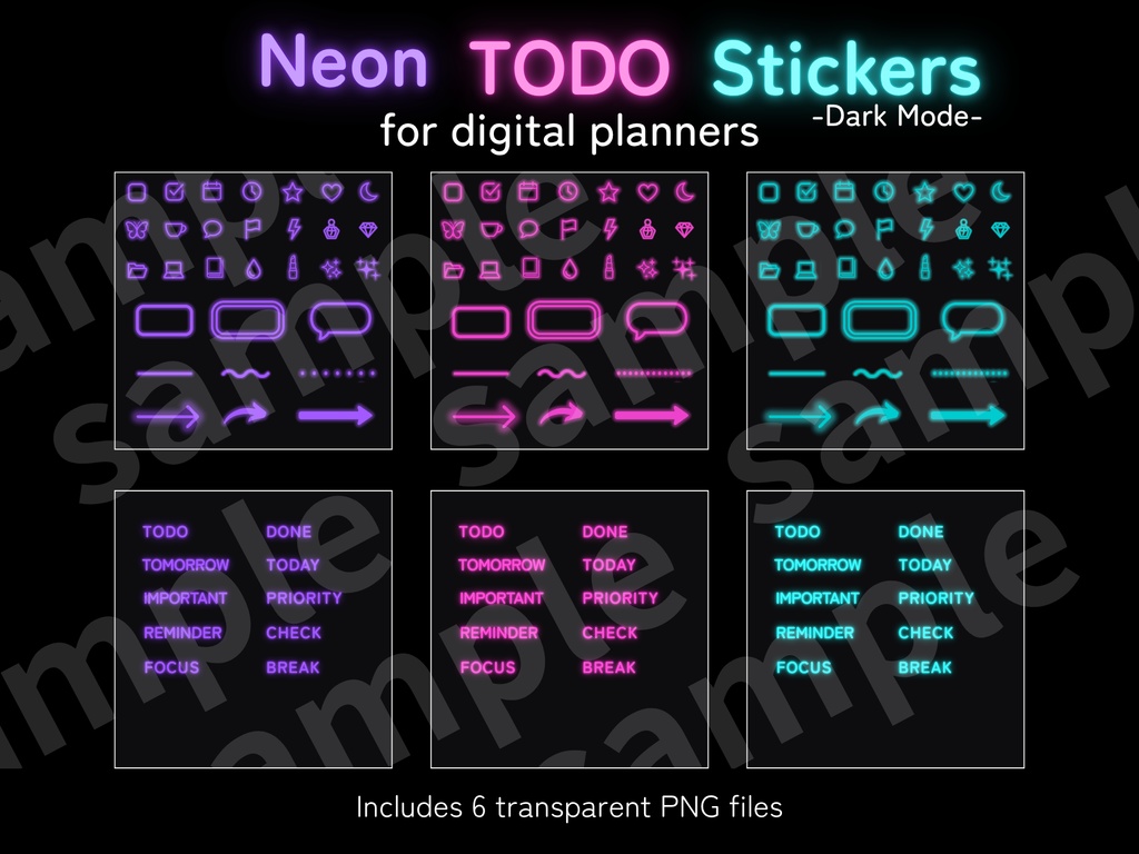 デジタルプランナー・ダークモード用デジタルネオンステッカー