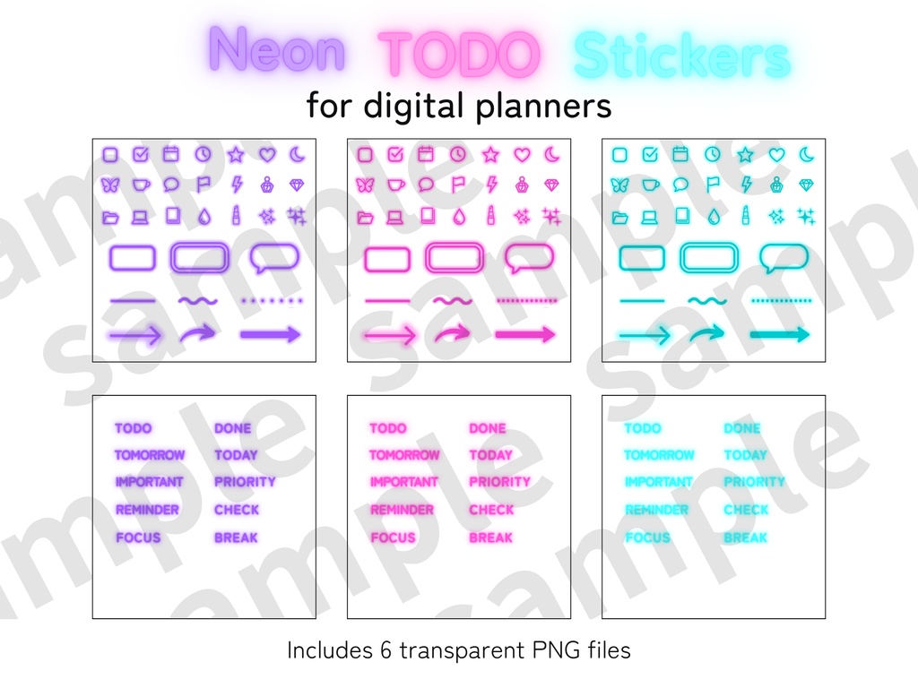 デジタルプランナー・ダークモード用デジタルネオンステッカー