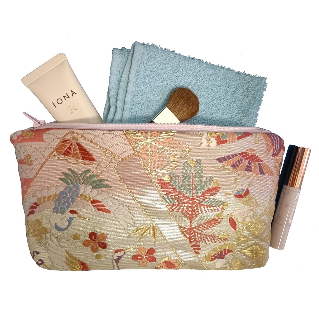 Kimono Pouch  帯 ポーチ  (crane / 鶴)
