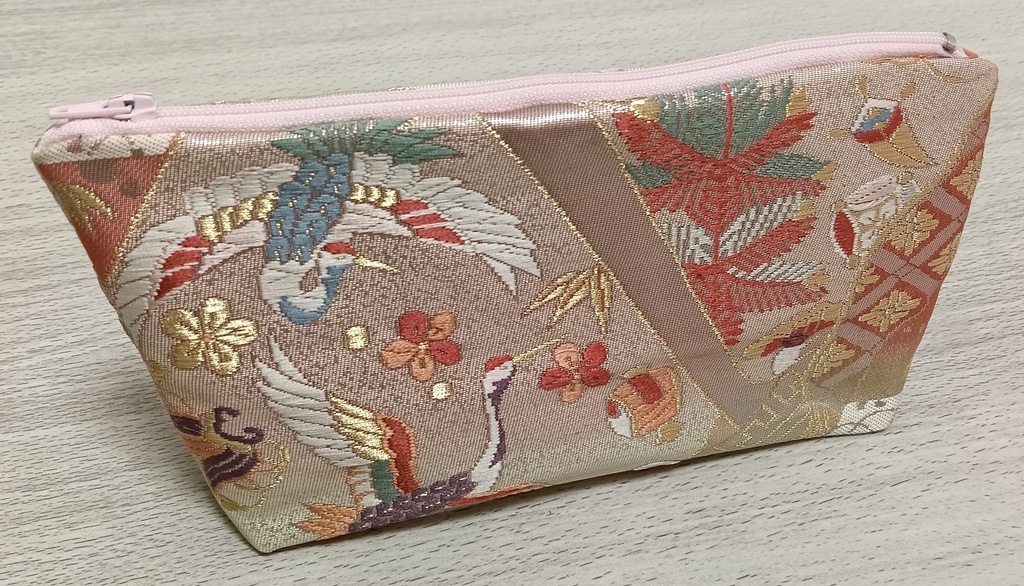 Kimono Pouch 帯 ポーチ (crane / 鶴)