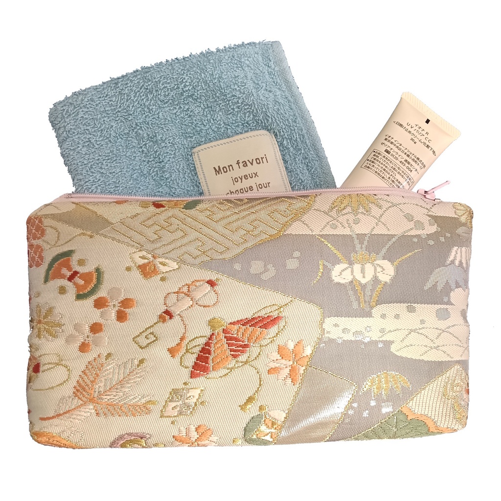 Kimono Pouch 帯 ポーチ (crane / 鶴)