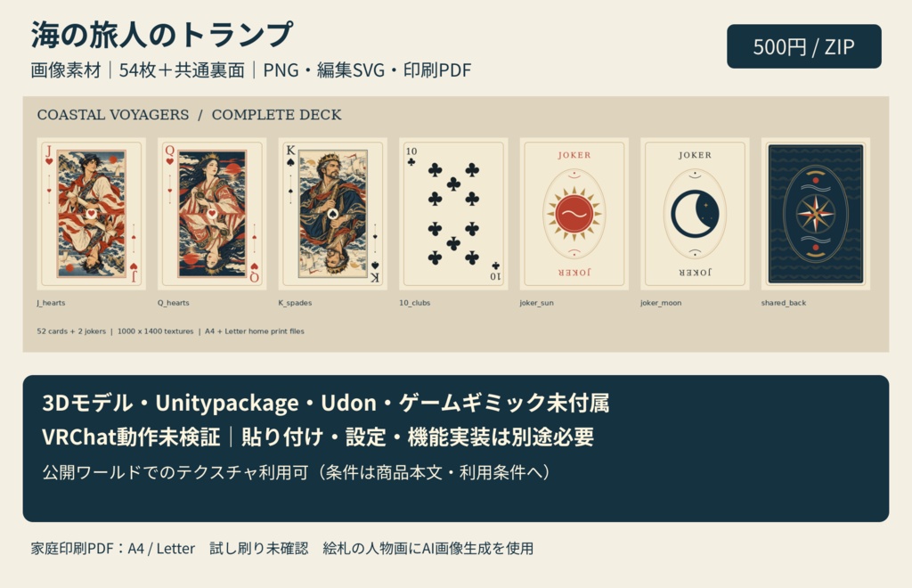 Coastal Voyagers｜トランプ54枚＋裏面PNG・印刷PDF【AI使用】