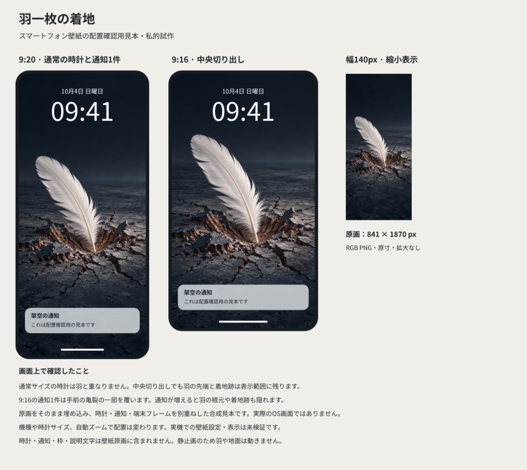羽一枚の着地|スマホ壁紙 PNG