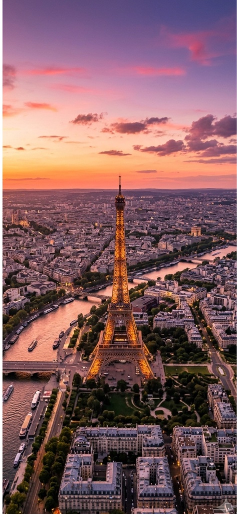 【無料AI壁紙】絶景空撮・パリのエッフェル塔 FREE WALLPAPER - Paris Eiffel Tower