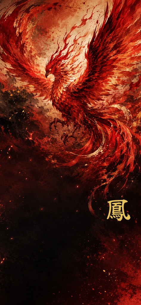 【スマホ壁紙5種セット】『天之守護』四神・神獣×毛筆一文字　[Set of 5 Smartphone Wallpapers] "Heavenly Guardian" Four Divine Beasts and Mythical Creatures × Single Calligraphy Character