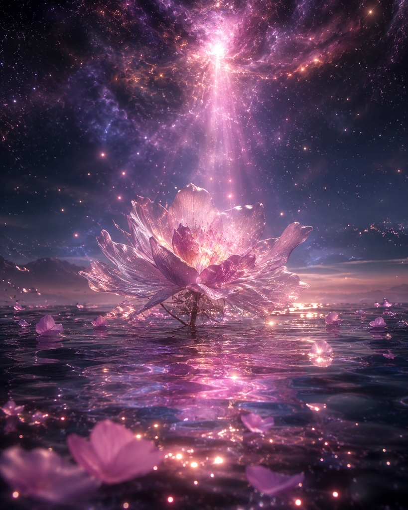 月からモーブピンクの光を受ける花✨