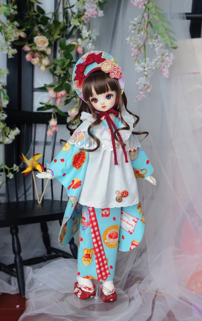 SDM/MSD/MDDサイズ 昭和レトロ着物 雛熊遊祭 春日ピクニックver.(ぽっくり付き)