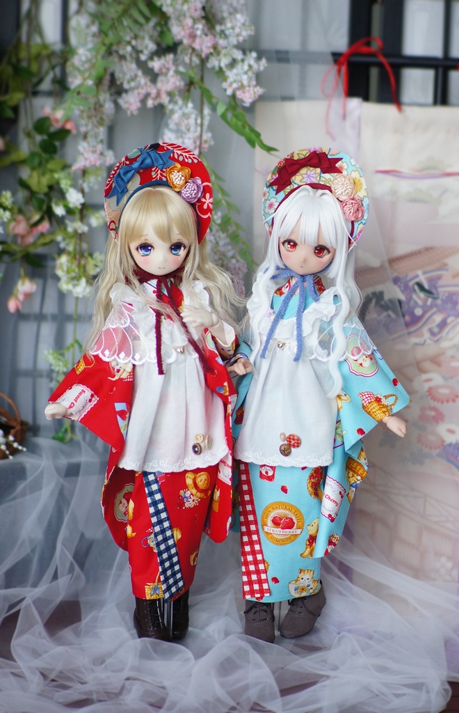 SDM/MSD/MDDサイズ 昭和レトロ着物 雛熊遊祭 春日ピクニックver.(ぽっくり付き)