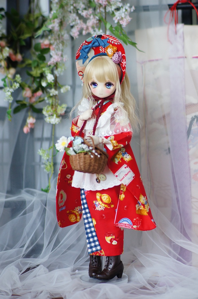 SDM/MSD/MDDサイズ 昭和レトロ着物 雛熊遊祭 春日ピクニックver.(ぽっくり付き)