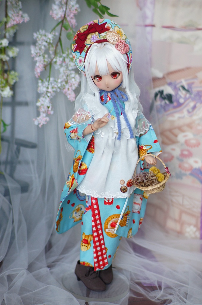 SDM/MSD/MDDサイズ 昭和レトロ着物 雛熊遊祭 春日ピクニックver.(ぽっくり付き)