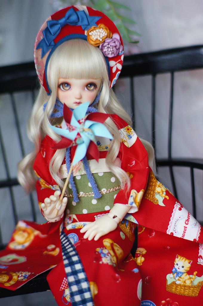 SDM/MSD/MDDサイズ 昭和レトロ着物 雛熊遊祭 春日ピクニックver.(ぽっくり付き)