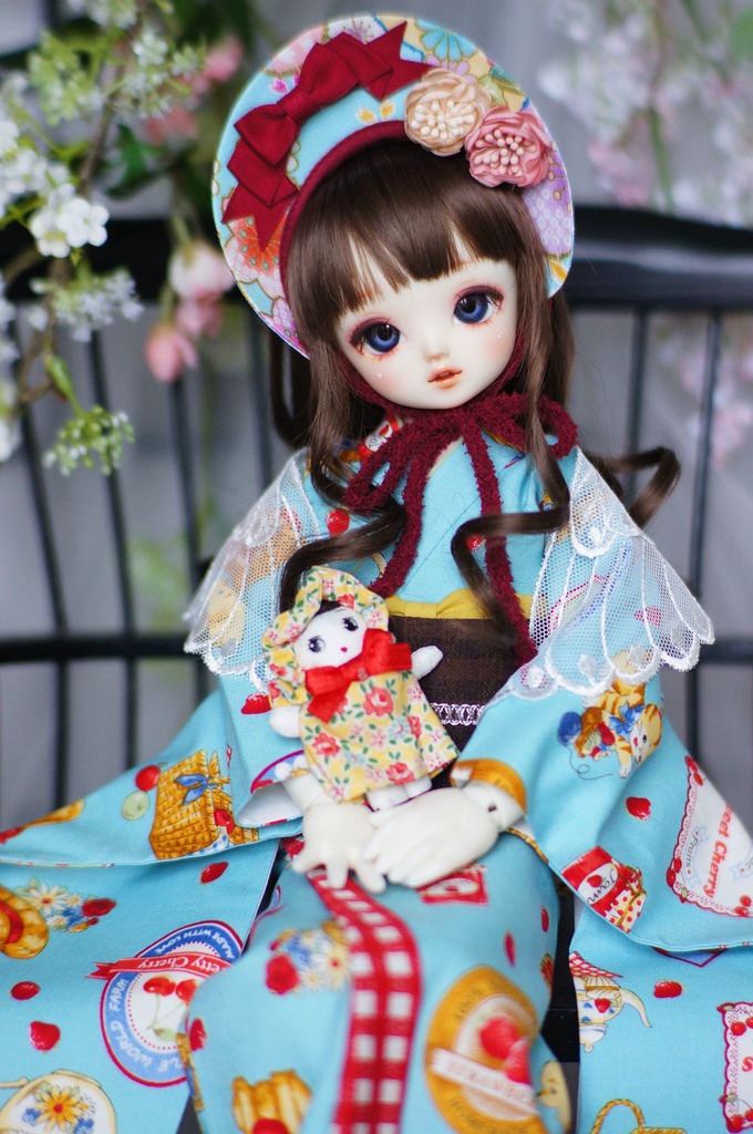 SDM/MSD/MDDサイズ 昭和レトロ着物 雛熊遊祭 春日ピクニックver.(ぽっくり付き)