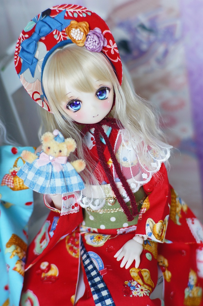 SDM/MSD/MDDサイズ 昭和レトロ着物 雛熊遊祭 春日ピクニックver.(ぽっくり付き)