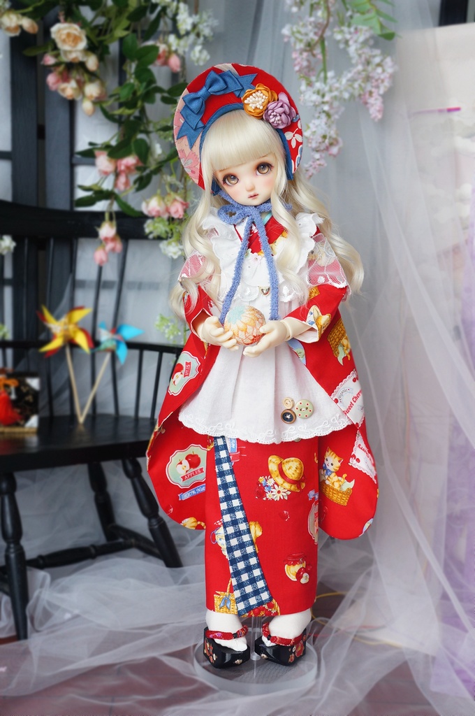 SDM/MSD/MDDサイズ 昭和レトロ着物 雛熊遊祭 春日ピクニックver.(ぽっくり付き)