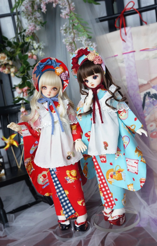 SDM/MSD/MDDサイズ 昭和レトロ着物　雛熊遊祭　春日ピクニックver.（ぽっくり付き） 