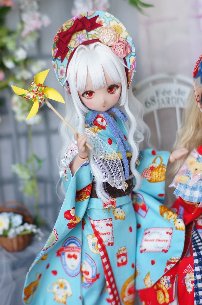 SDM/MSD/MDDサイズ 昭和レトロ着物 雛熊遊祭 春日ピクニックver.(ぽっくり付き)