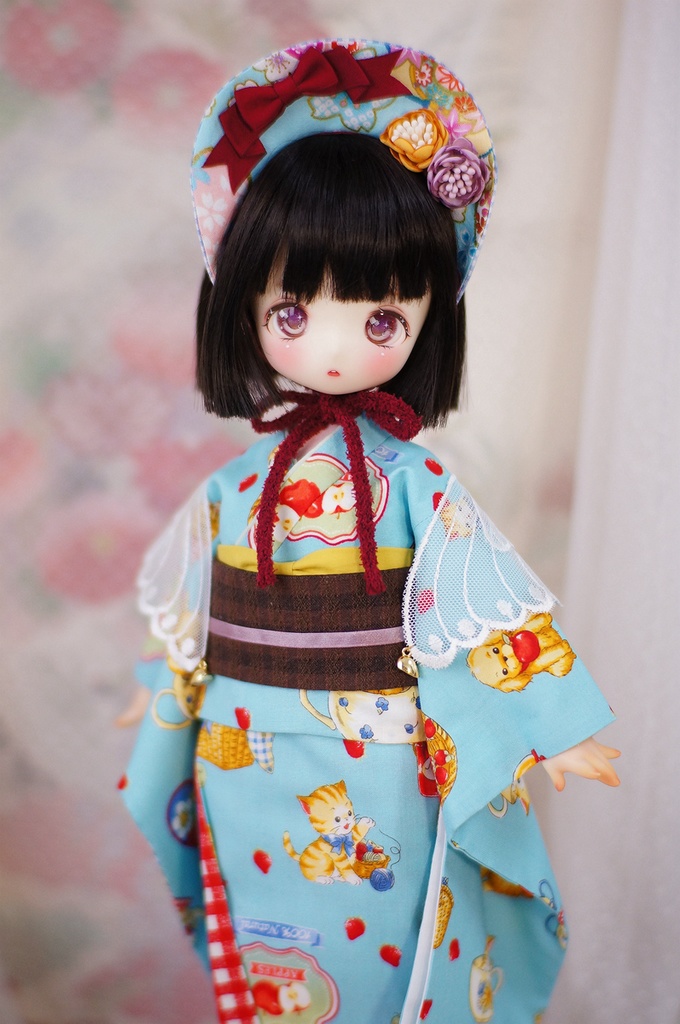 kumakoサイズ 昭和レトロ着物 雛熊遊祭 春日ピクニックver.(ぽっくり付き)