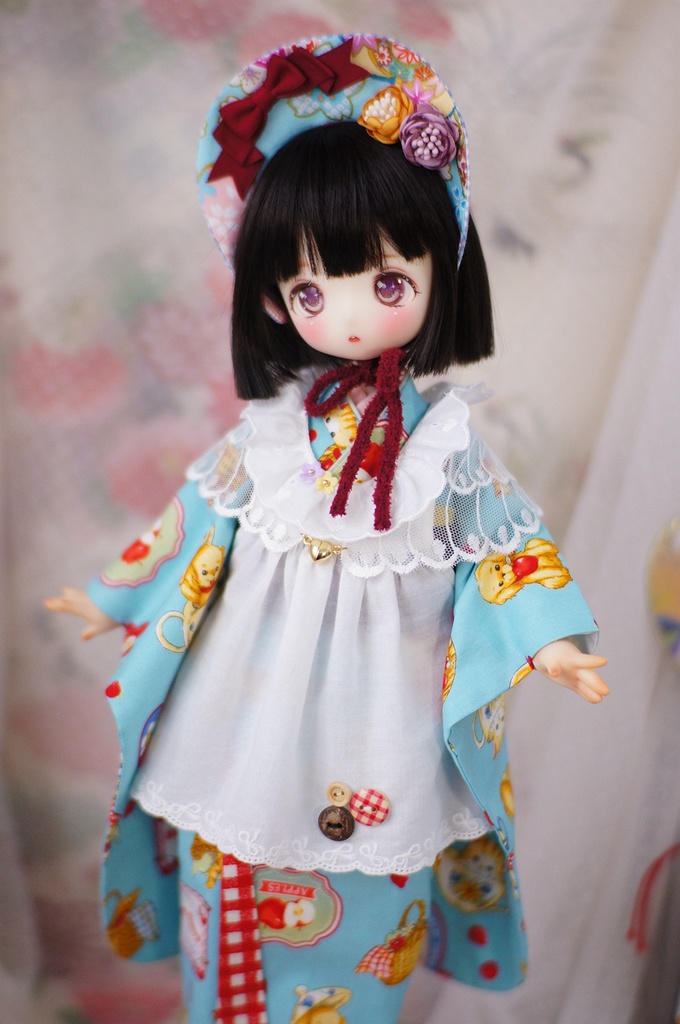 kumakoサイズ 昭和レトロ着物 雛熊遊祭 春日ピクニックver.(ぽっくり付き)