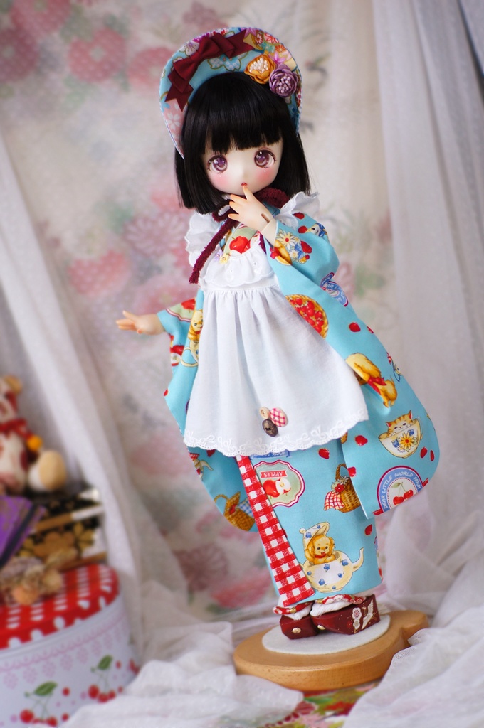 kumakoサイズ 昭和レトロ着物 雛熊遊祭 春日ピクニックver.(ぽっくり付き)