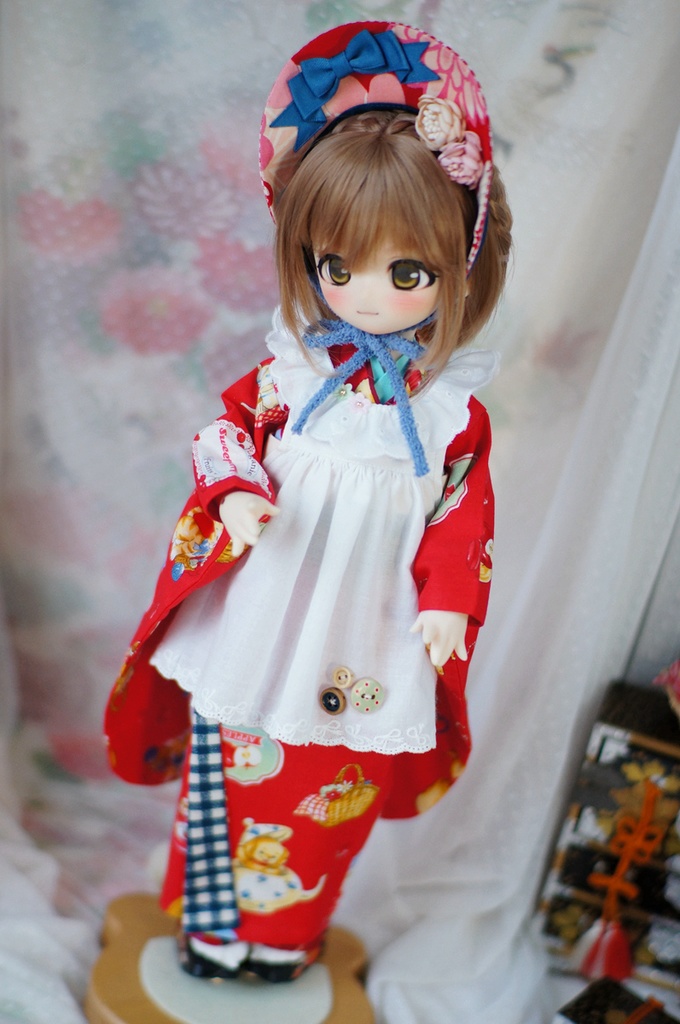 kumakoサイズ 昭和レトロ着物 雛熊遊祭 春日ピクニックver.(ぽっくり付き)