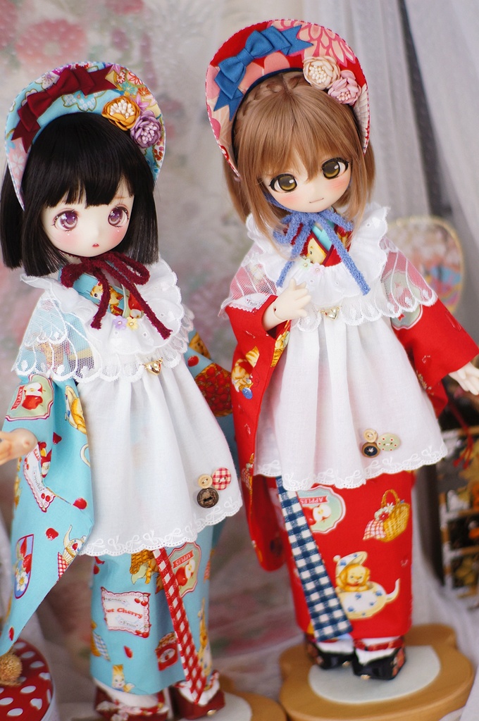 kumakoサイズ 昭和レトロ着物 雛熊遊祭 春日ピクニックver.(ぽっくり付き)