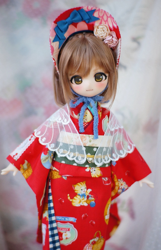 kumakoサイズ 昭和レトロ着物 雛熊遊祭 春日ピクニックver.(ぽっくり付き)