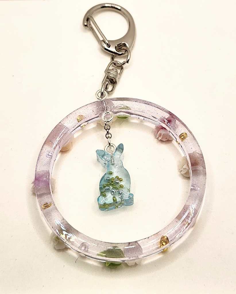 レジン 薔薇とうさぎ キーホルダー