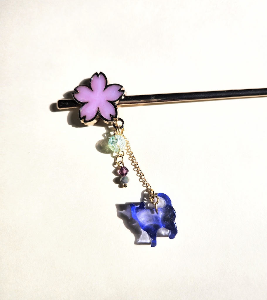 レジン 桜と猫 簪