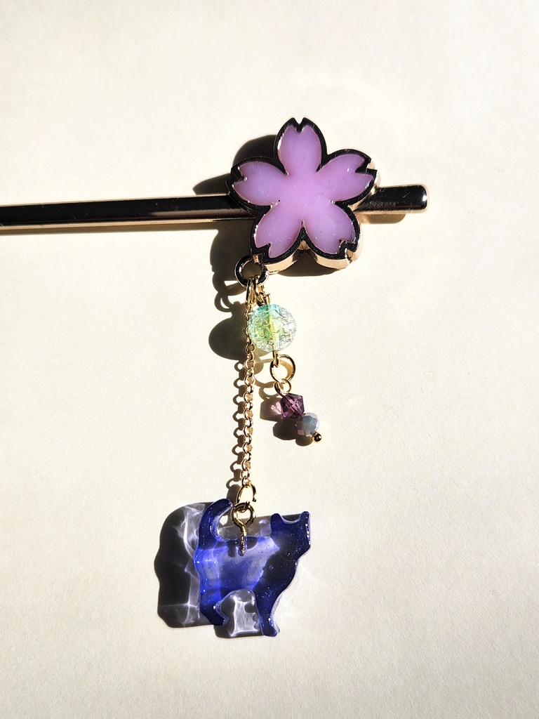 レジン 桜と猫 簪