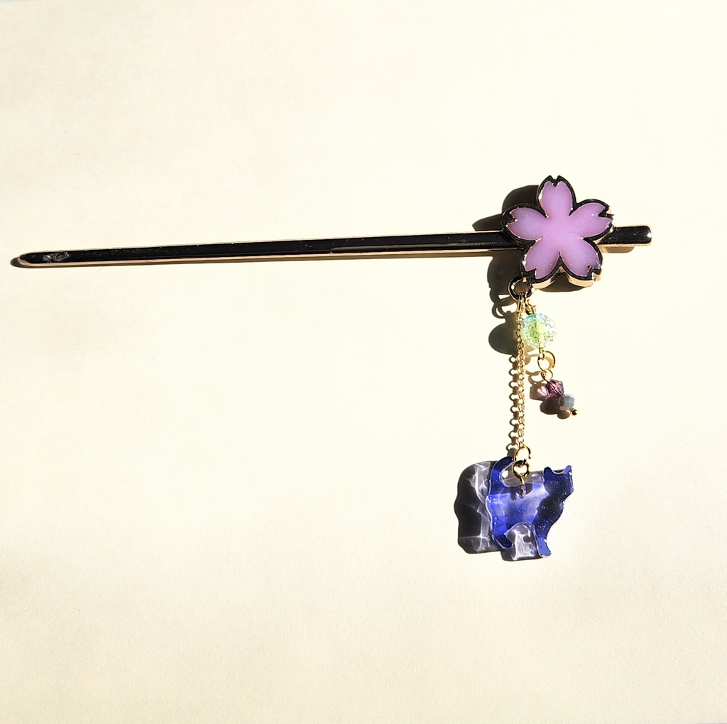 レジン 桜と猫 簪