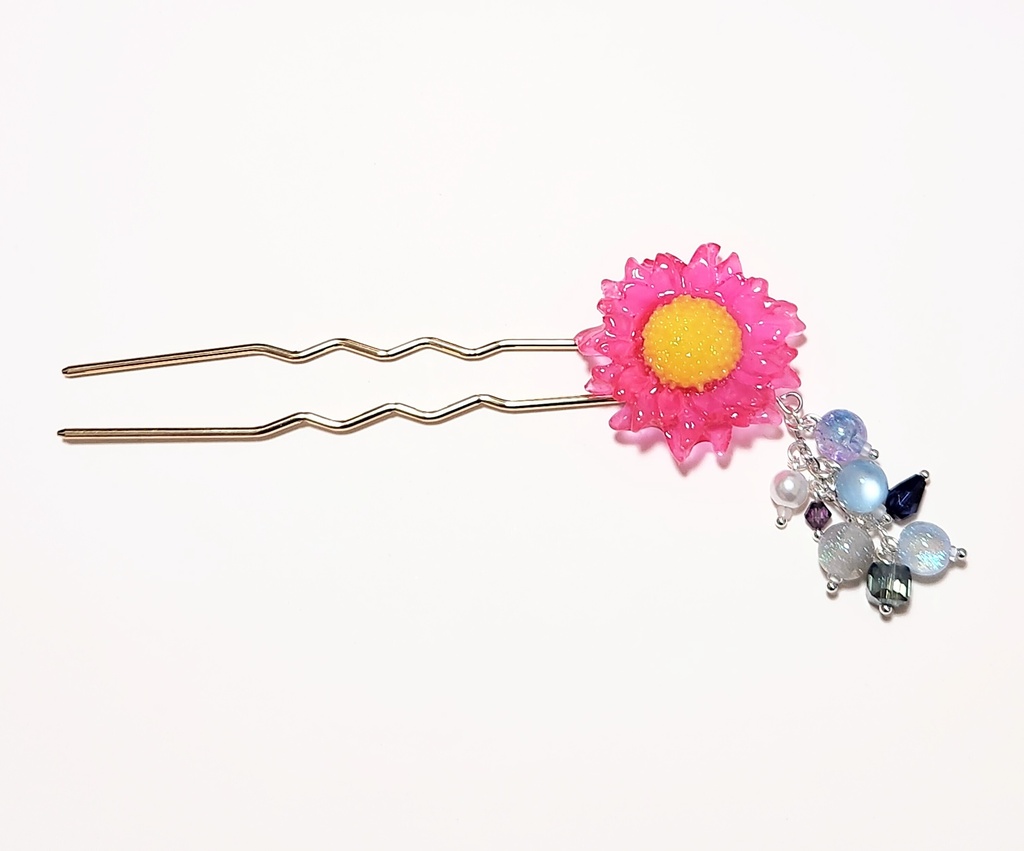 レジン ピンクフラワーの揺れるかんざし