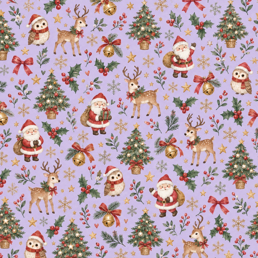 【商用利用OK】しあわせのクリスマス柄 デジタルペーパー5枚セット|水彩・ふくろう・トナカイ・ツリー