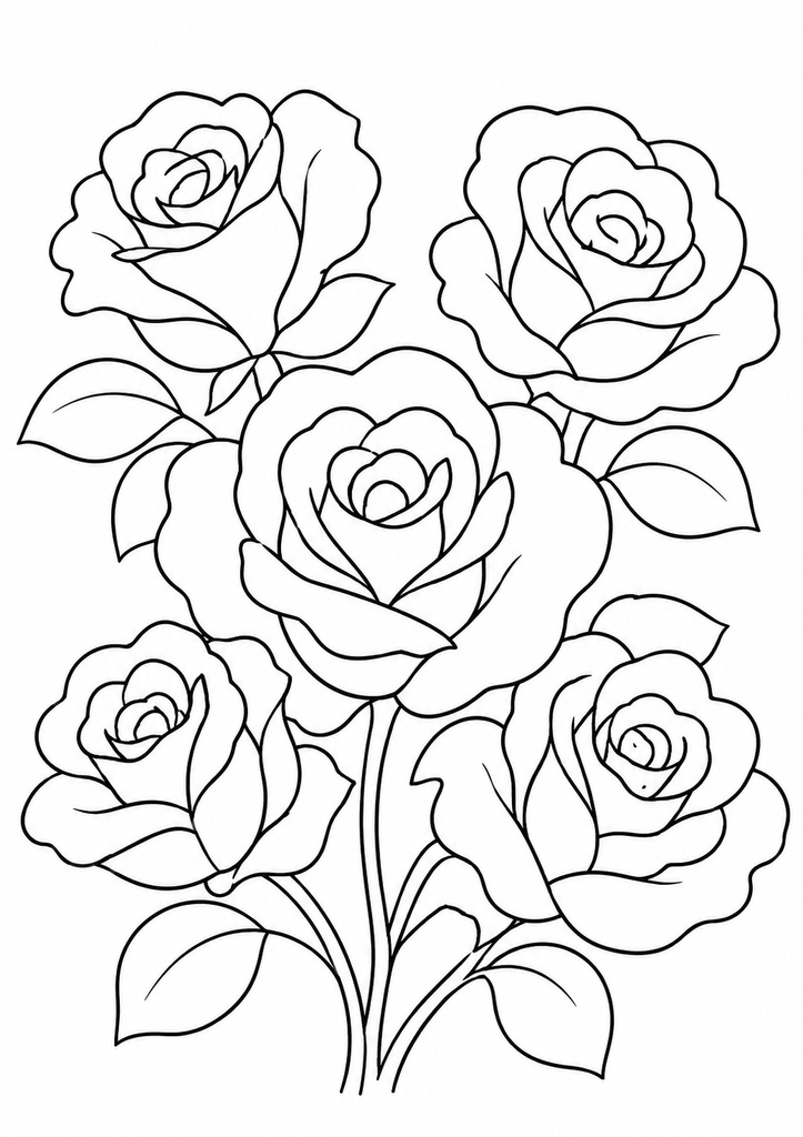 【A4印刷OK】しあわせの花ぬりえ 3枚セット|見本付き・大人のぬりえ・バラ・花束